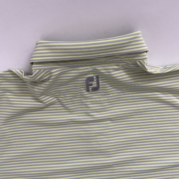 FootJoy Polo Shirt Men's‎ Large Yellow Striped FJ Short Sleeve Golf Stretchy Top - Picture 8 of 9